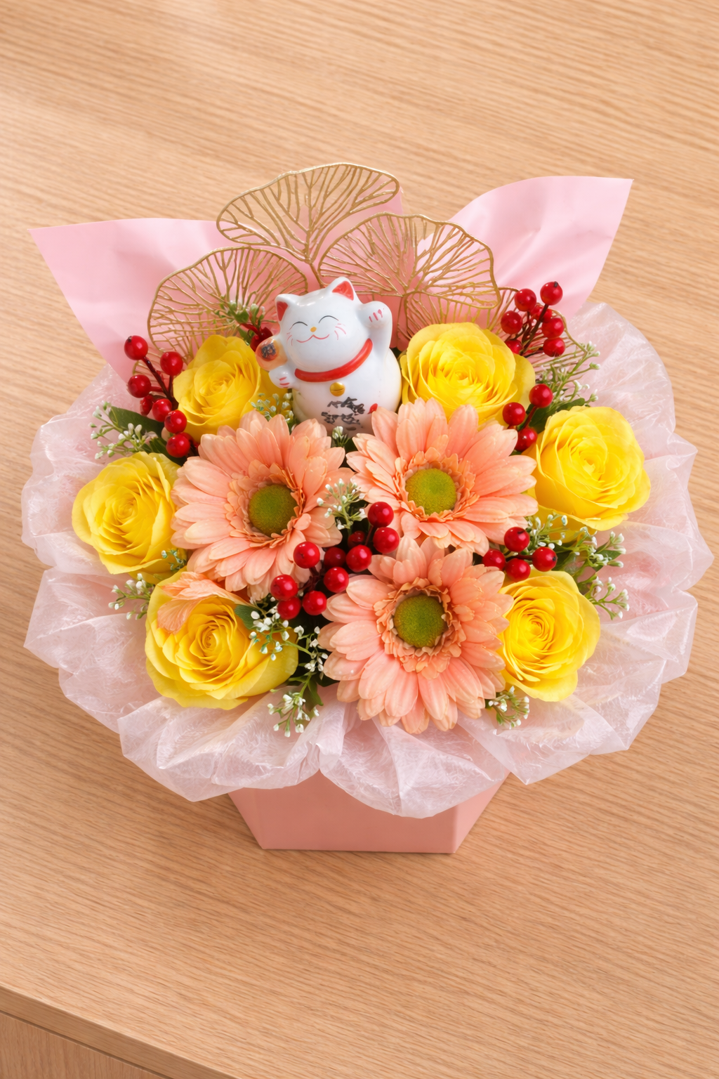 BB003 Artificial Soap Flowers Fortune Cat Bloom Box