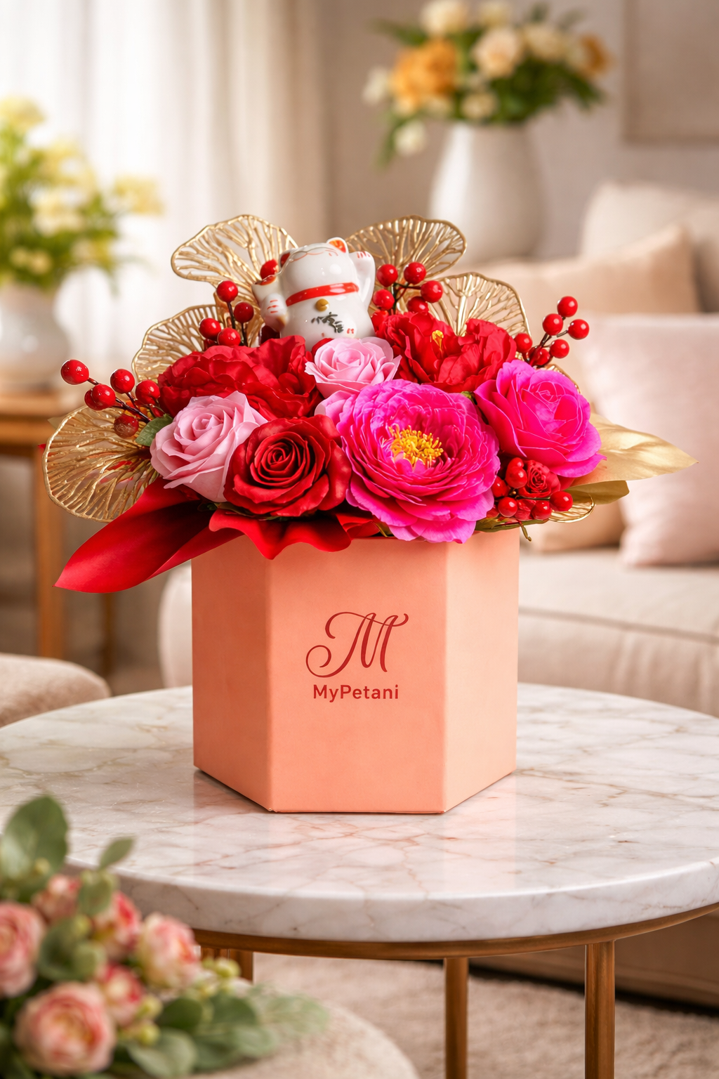 BB004 Artificial Soap Flowers Fortune Cat Bloom Box