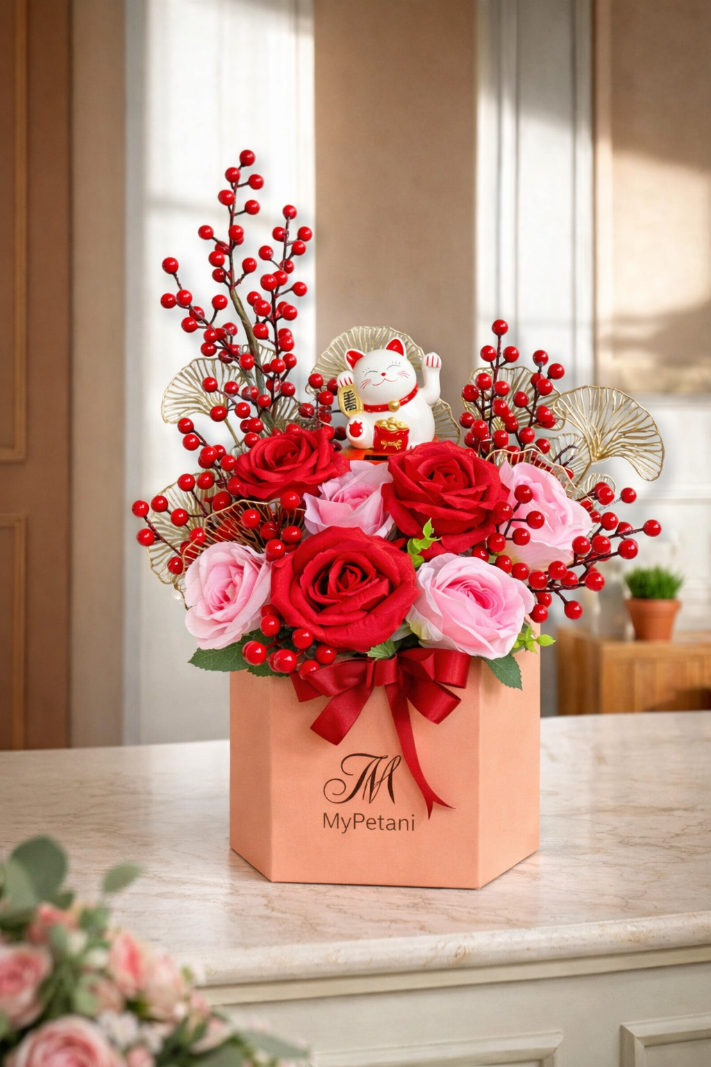 BB006 Artificial Soap Flowers Fortune Cat Bloom Box