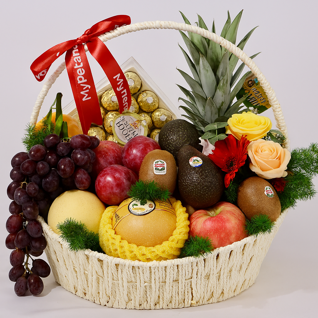 Dazzling Fruits & Flower Royale Basket (Available in Selangor, KL, Penang & JB Only)