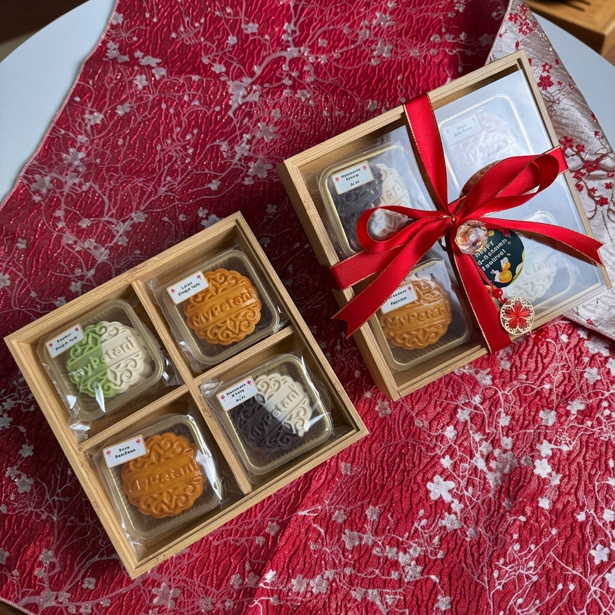 Wooden Box with 4-pcs Mooncakes
