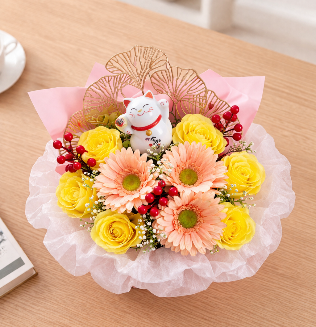 BB003 Artificial Soap Flowers Fortune Cat Bloom Box