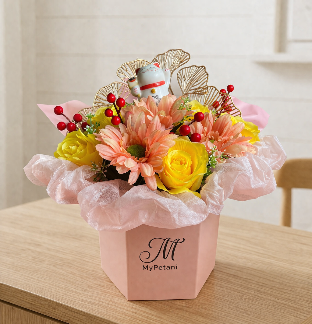 BB003 Artificial Soap Flowers Fortune Cat Bloom Box