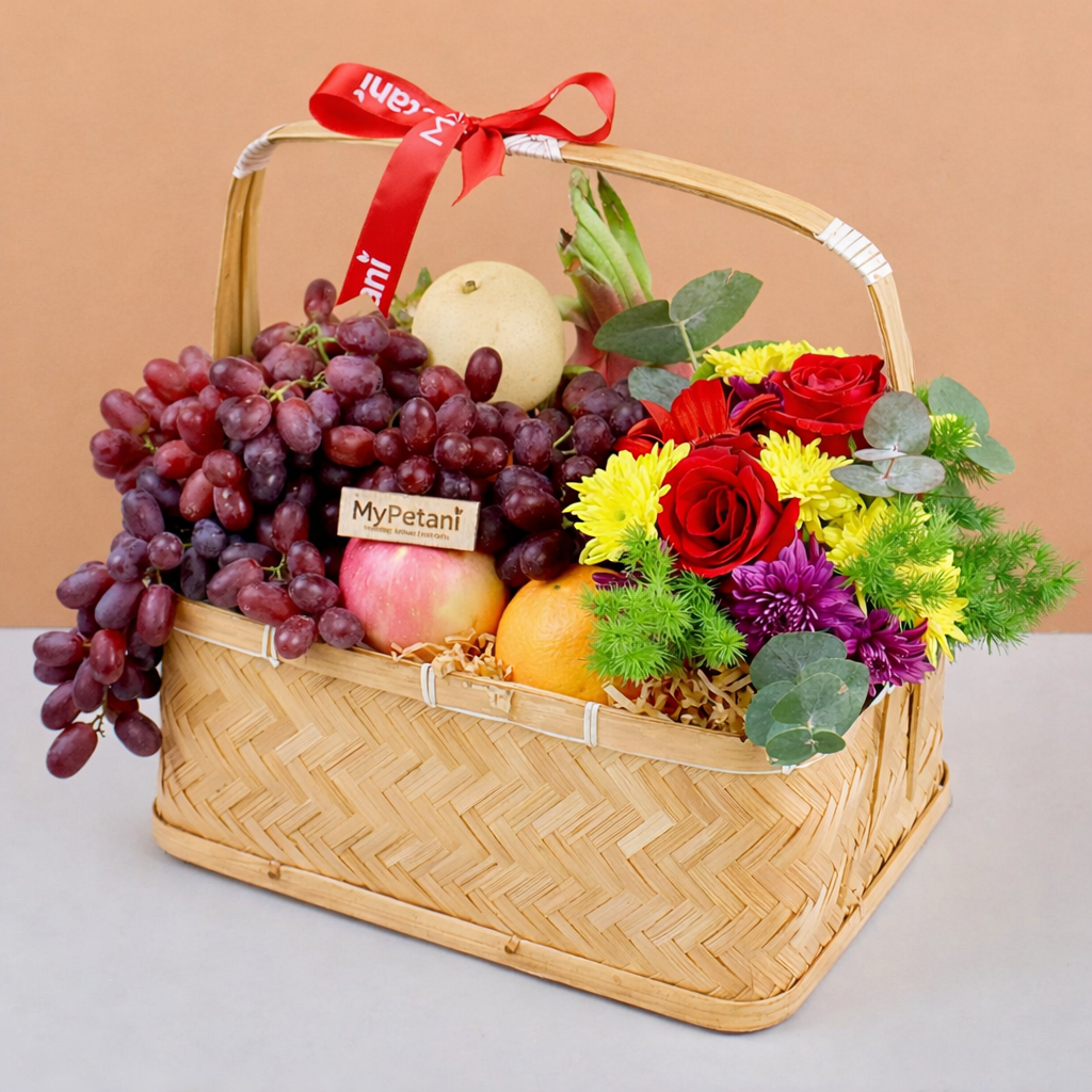 Shah Alam Flowers & Fruits Basket - Cream OR Brown Colour Basket