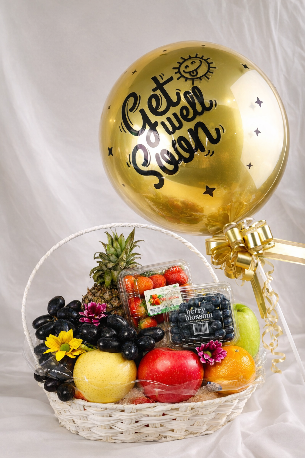 Get Well Soon Set (Genting's Garden Fruit Basket  &  Chrome Deluxe Balloon)