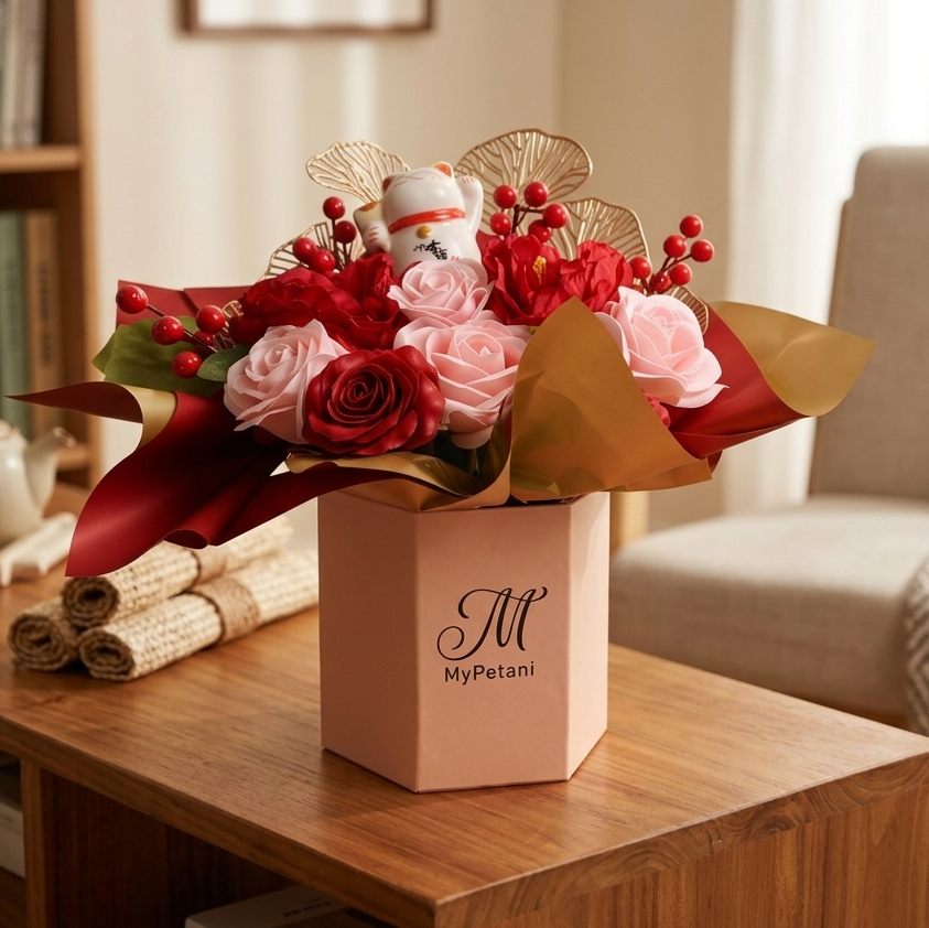 BB001 Artificial Soap Flowers Fortune Cat Bloom Box