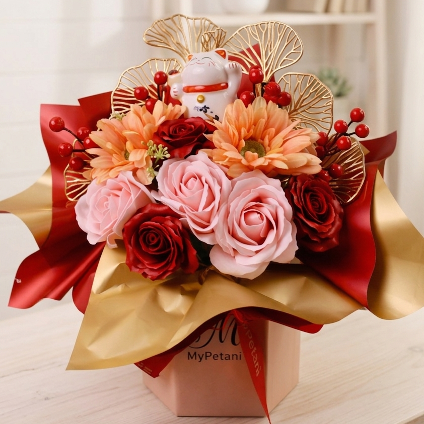 BB002 Artificial Soap Flowers Fortune Cat Bloom Box