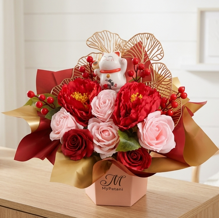 BB001 Artificial Soap Flowers Fortune Cat Bloom Box