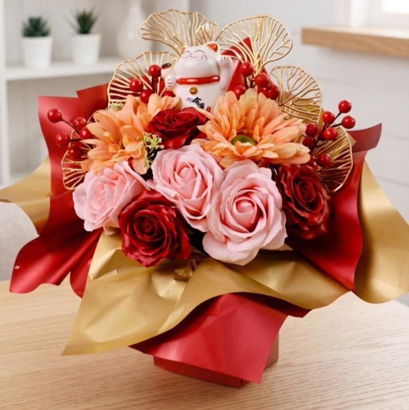 BB002 Artificial Soap Flowers Fortune Cat Bloom Box