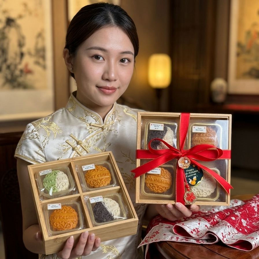 Wooden Box with 4-pcs Mooncakes