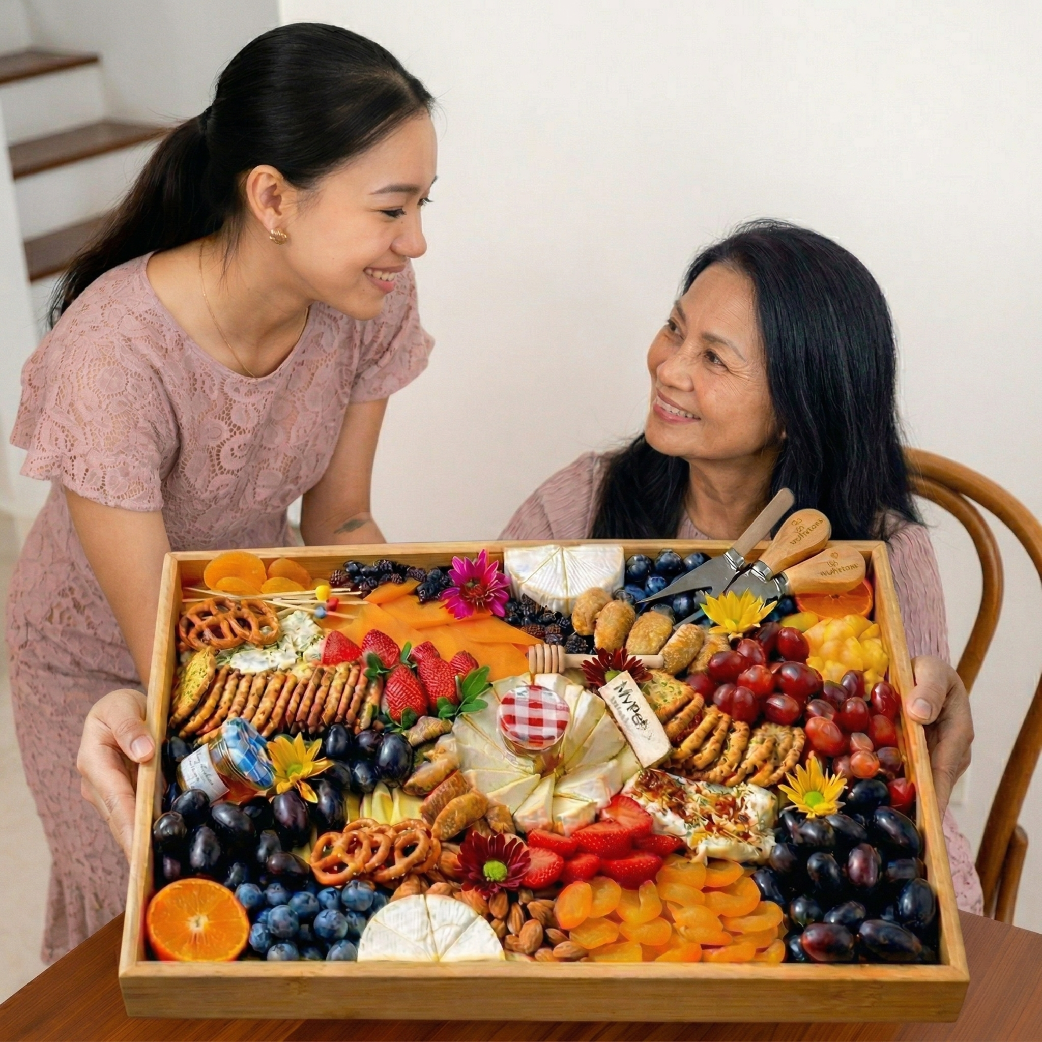 Glenmarie Cheese Lovers Charcuterie Grazing Platter (with Solid Wooden Tray)