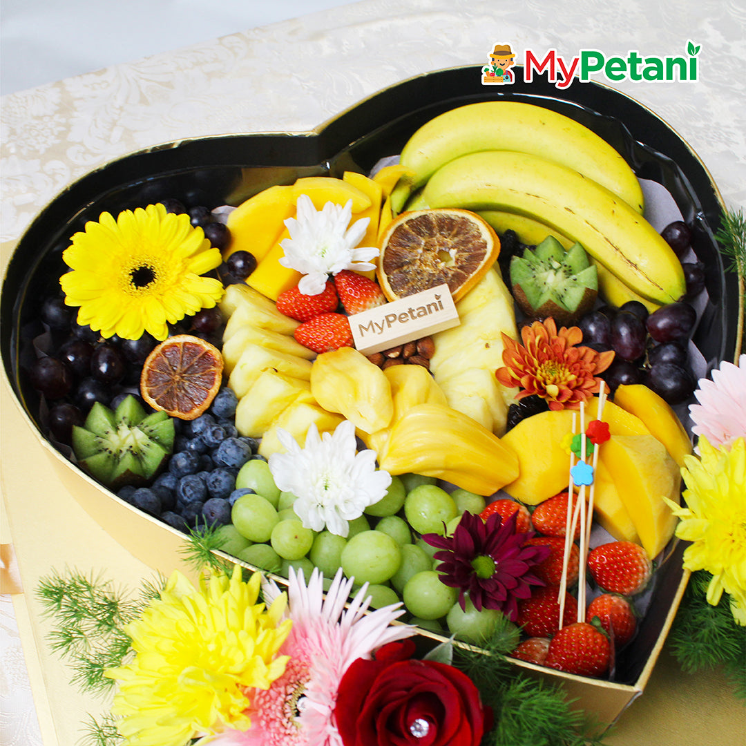 Majestic Gold Fruits & Flowers Gift Box - L 49cm x W 49cm (Special in Klang Valley & Seremban only)