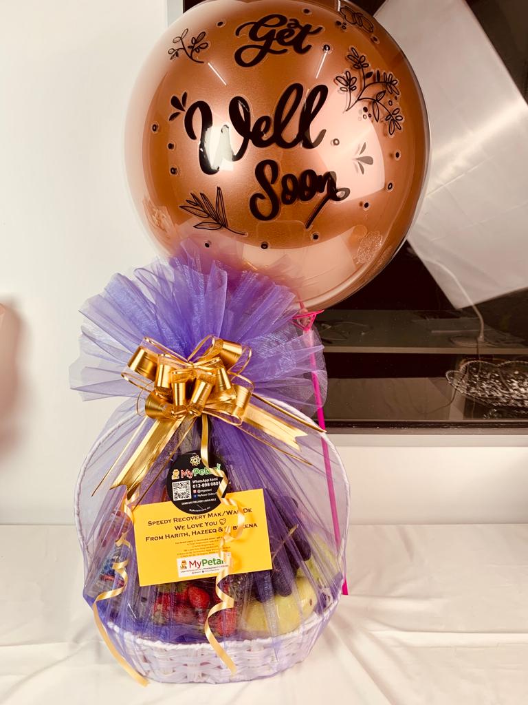 Get Well Soon Set (Fruit Basket Luxury Z+  &  Chrome Deluxe Balloon)